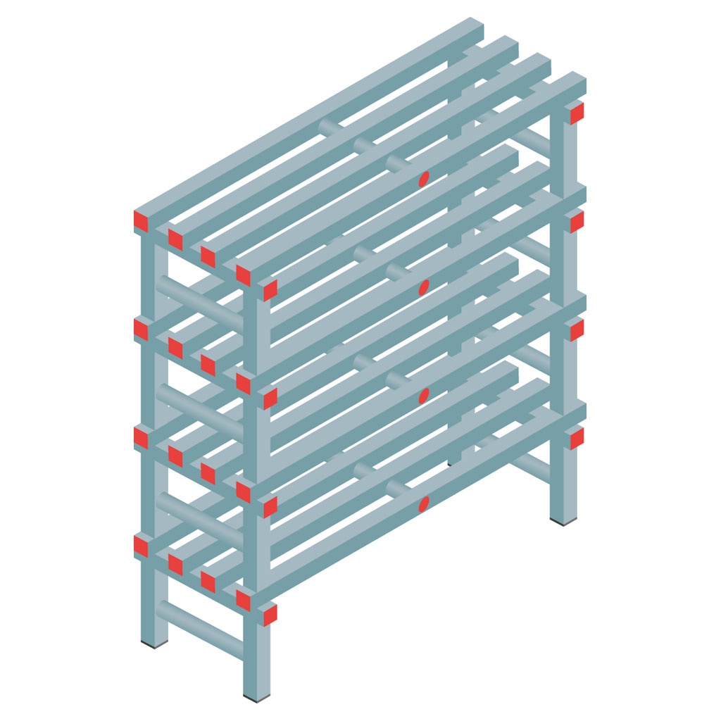 Kunststof stelling, rek 1150x1000x400, 4 niveaus