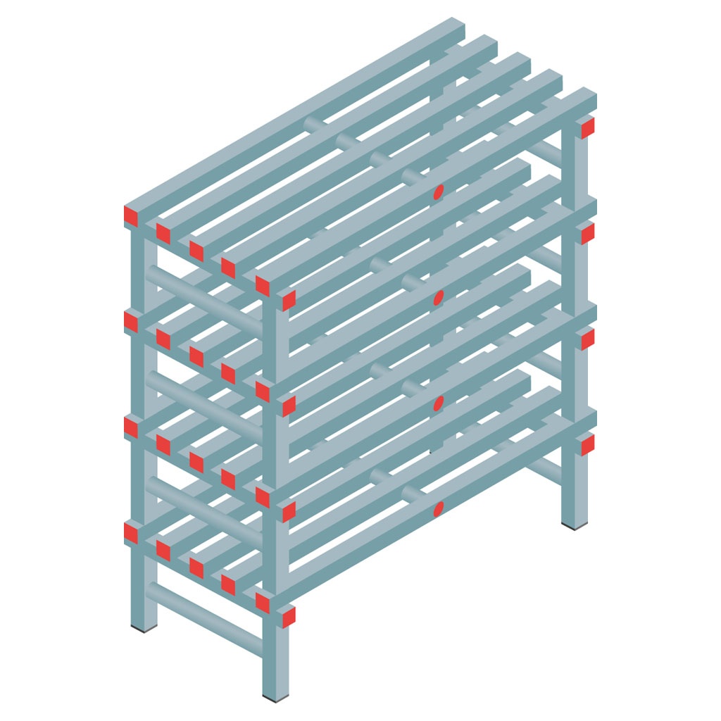 Kunststof stelling, rek 1150x1000x500, 4 niveaus