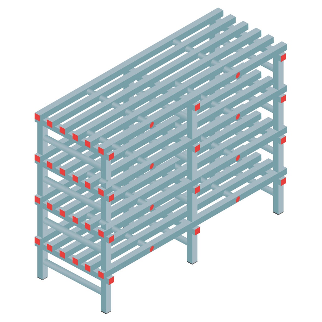 Kunststof stelling, rek 1150x1500x600, 4 niveaus