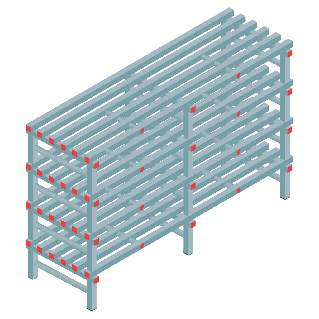 Kunststof stelling, rek 1150x1800x600, 4 niveaus