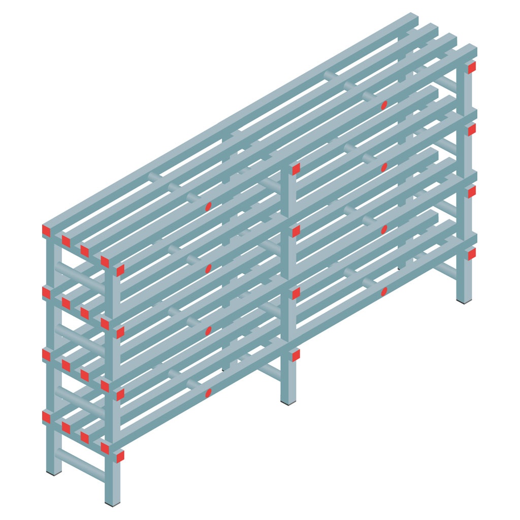Kunststof stelling, rek 1150x2000x400, 4 niveaus