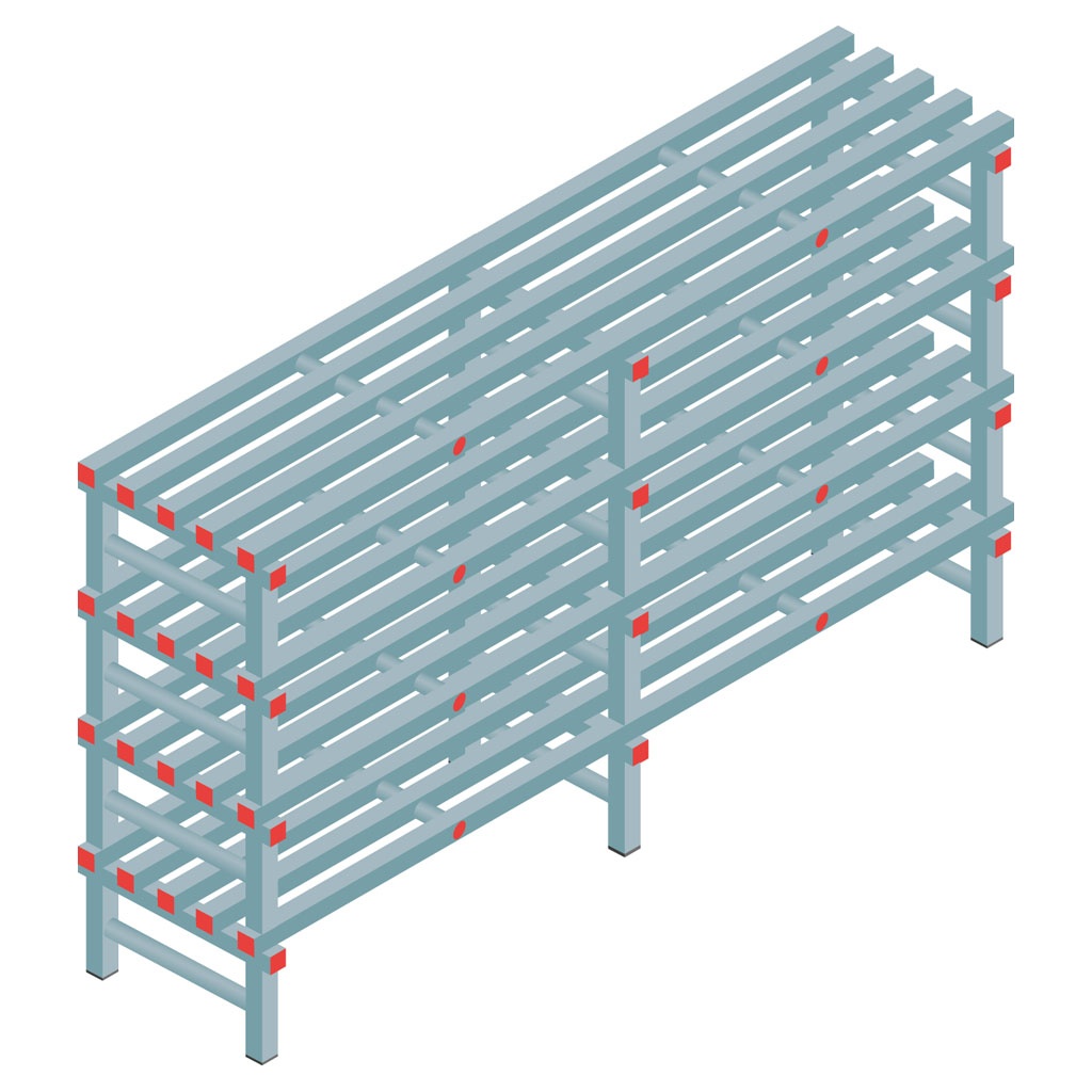 Kunststof stelling, rek 1150x2000x500, 4 niveaus