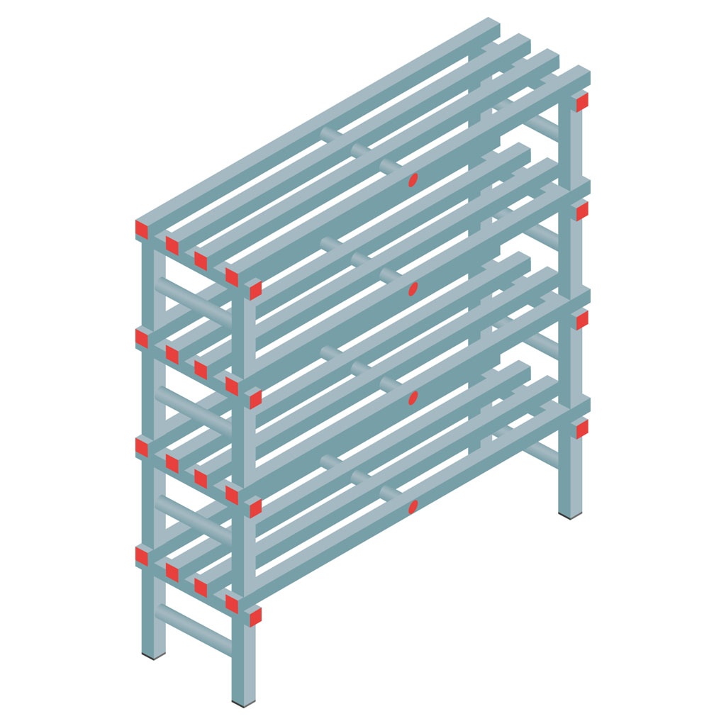 Kunststof stelling, rek 1300x1200x400, 4 niveaus