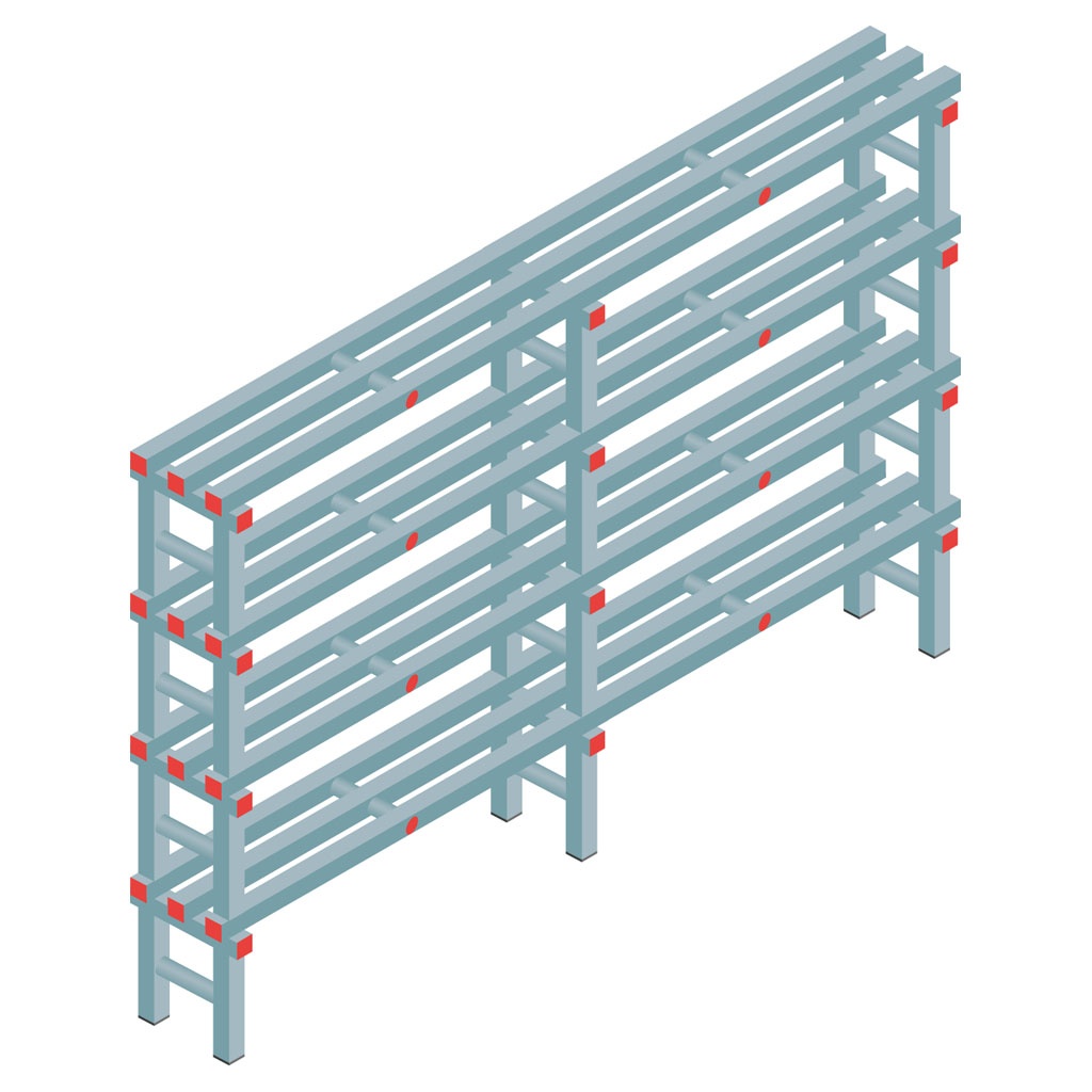 Kunststof stelling, rek 1300x2000x300, 4 niveaus
