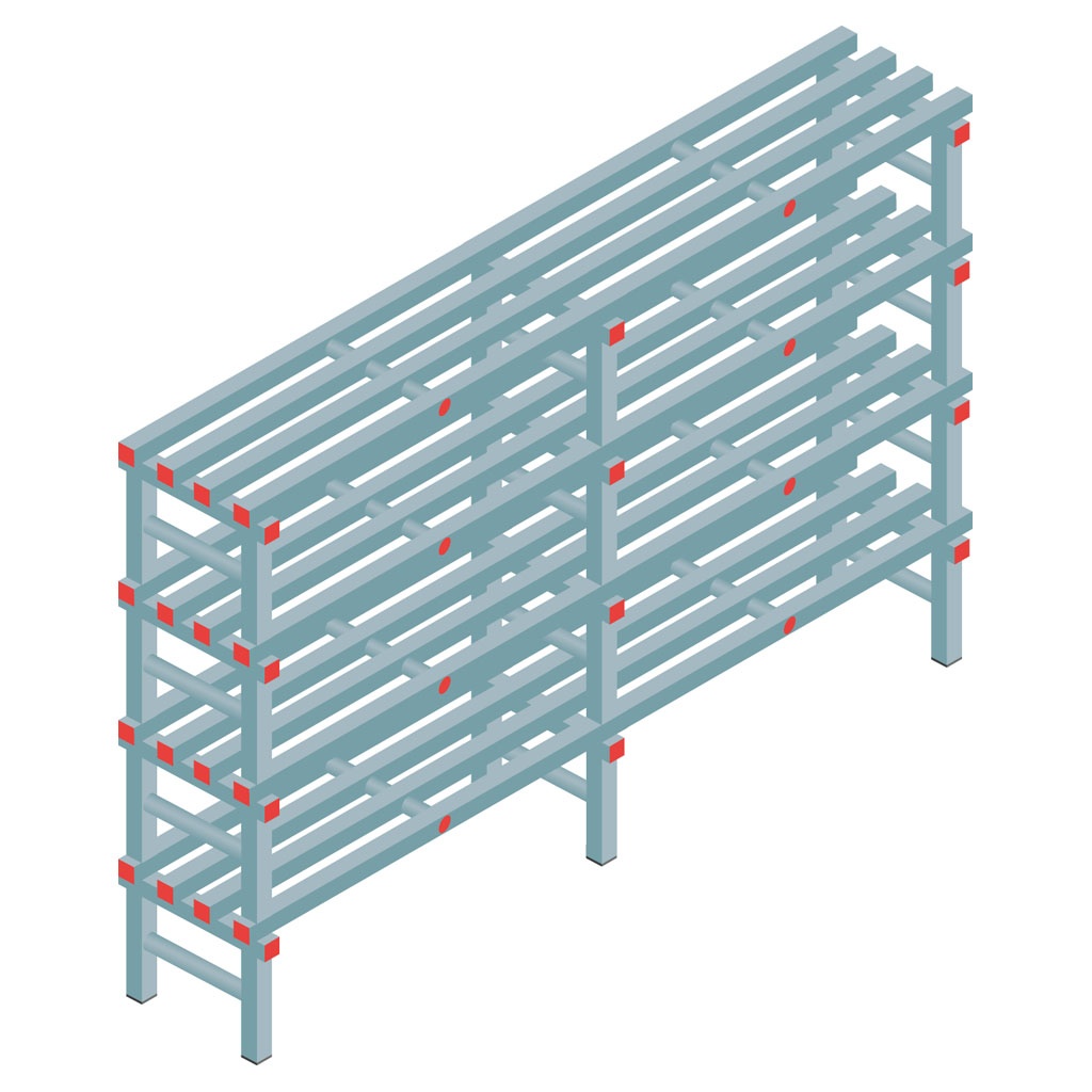 Kunststof stelling, rek 1300x2000x400, 4 niveaus