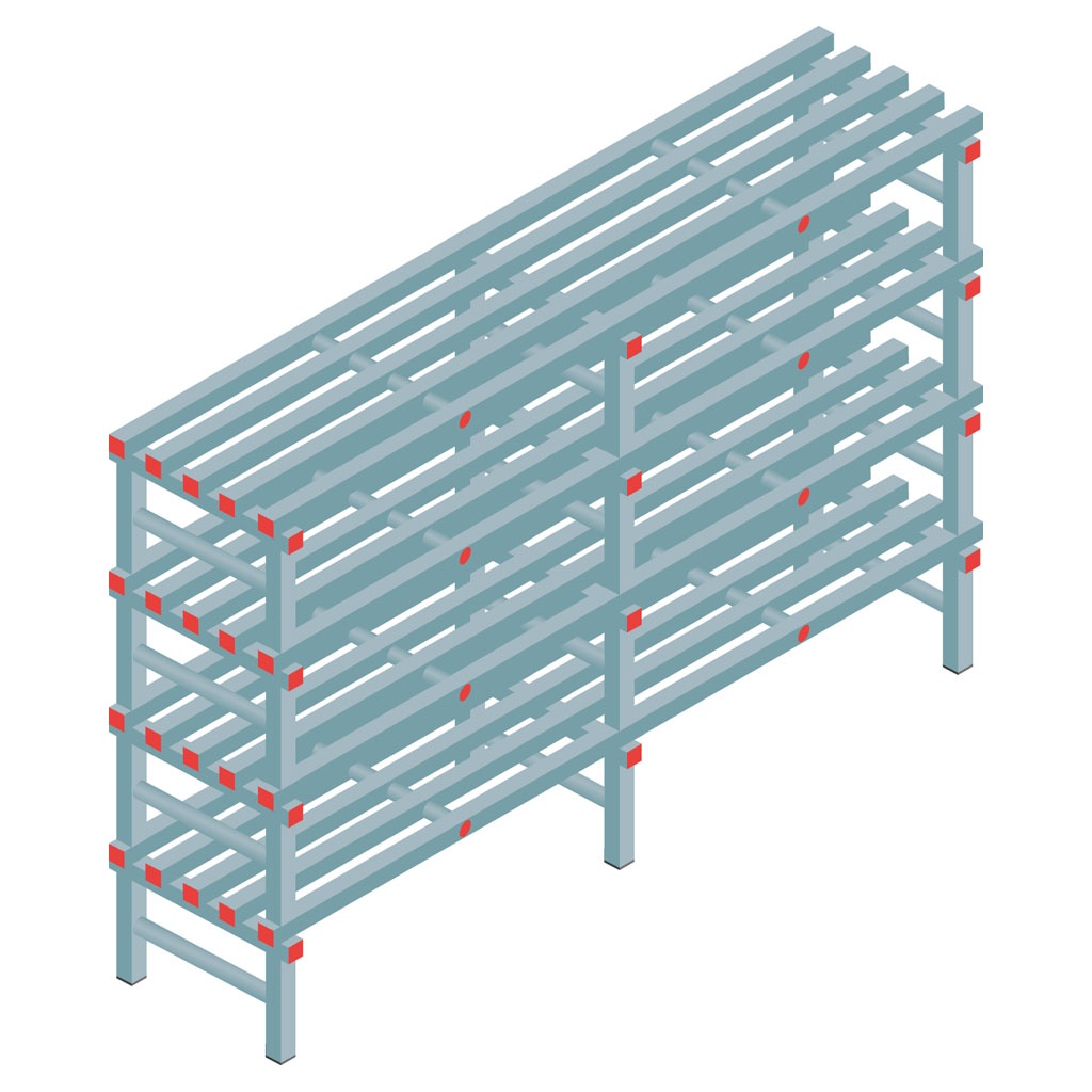 Kunststof stelling, rek 1300x2000x500, 4 niveaus