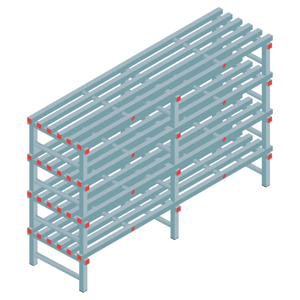 Kunststof stelling, rek 1300x2000x600, 4 niveaus