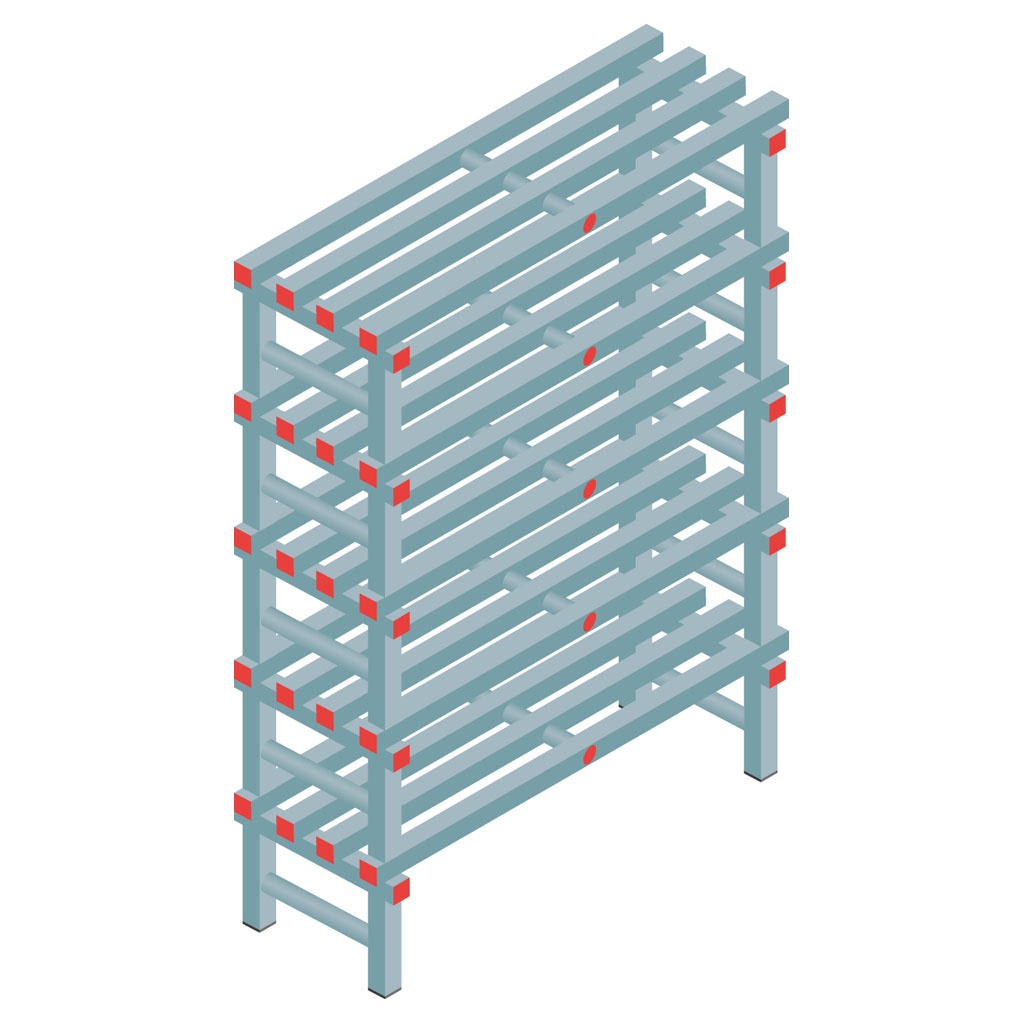 Kunststof stelling, rek 1450x1000x400, 5 niveaus