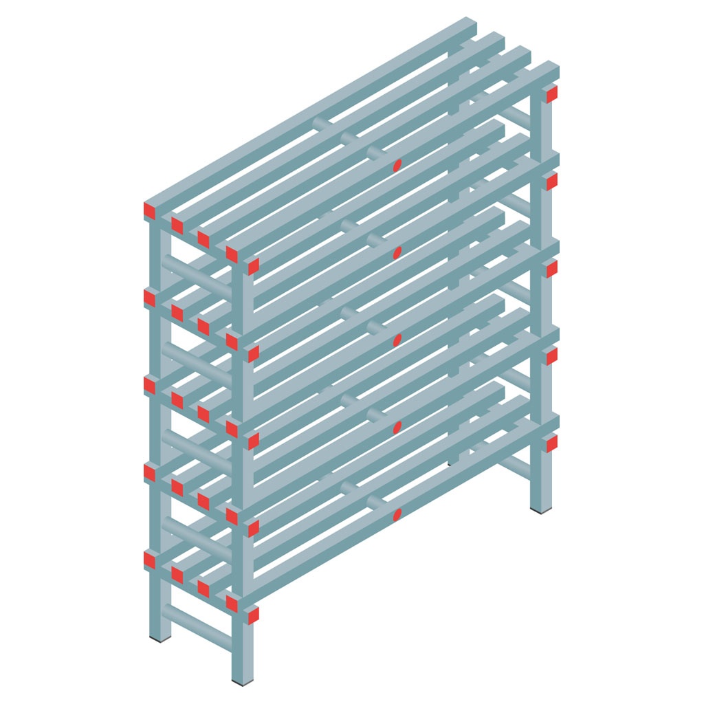 Kunststof stelling, rek 1450x1200x400, 5 niveaus