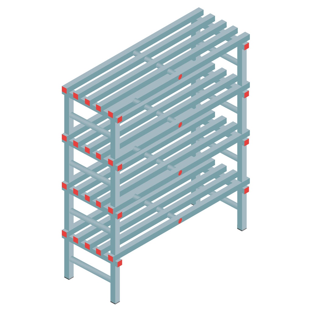 Kunststof stelling, rek 1450x1200x500, 4 niveaus