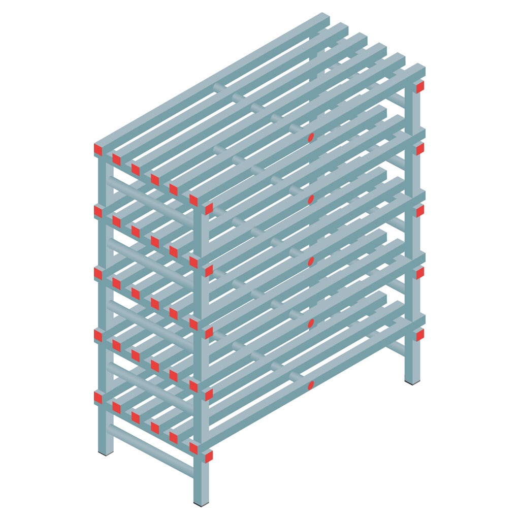 Kunststof stelling, rek 1450x1200x600, 5 niveaus