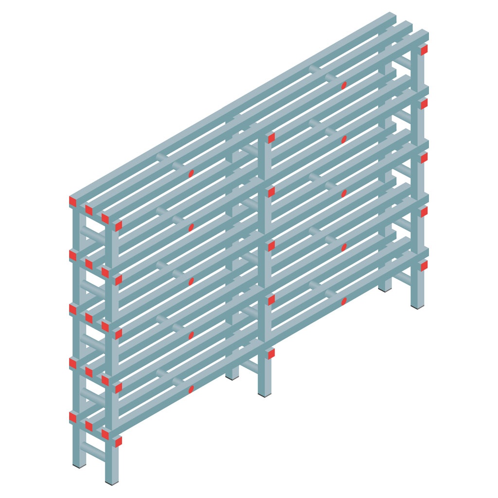 Kunststof stelling, rek 1450x2000x300, 5 niveaus