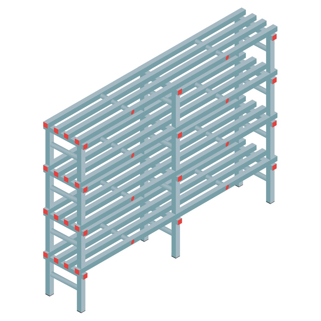 Kunststof stelling, rek 1450x2000x400, 4 niveaus