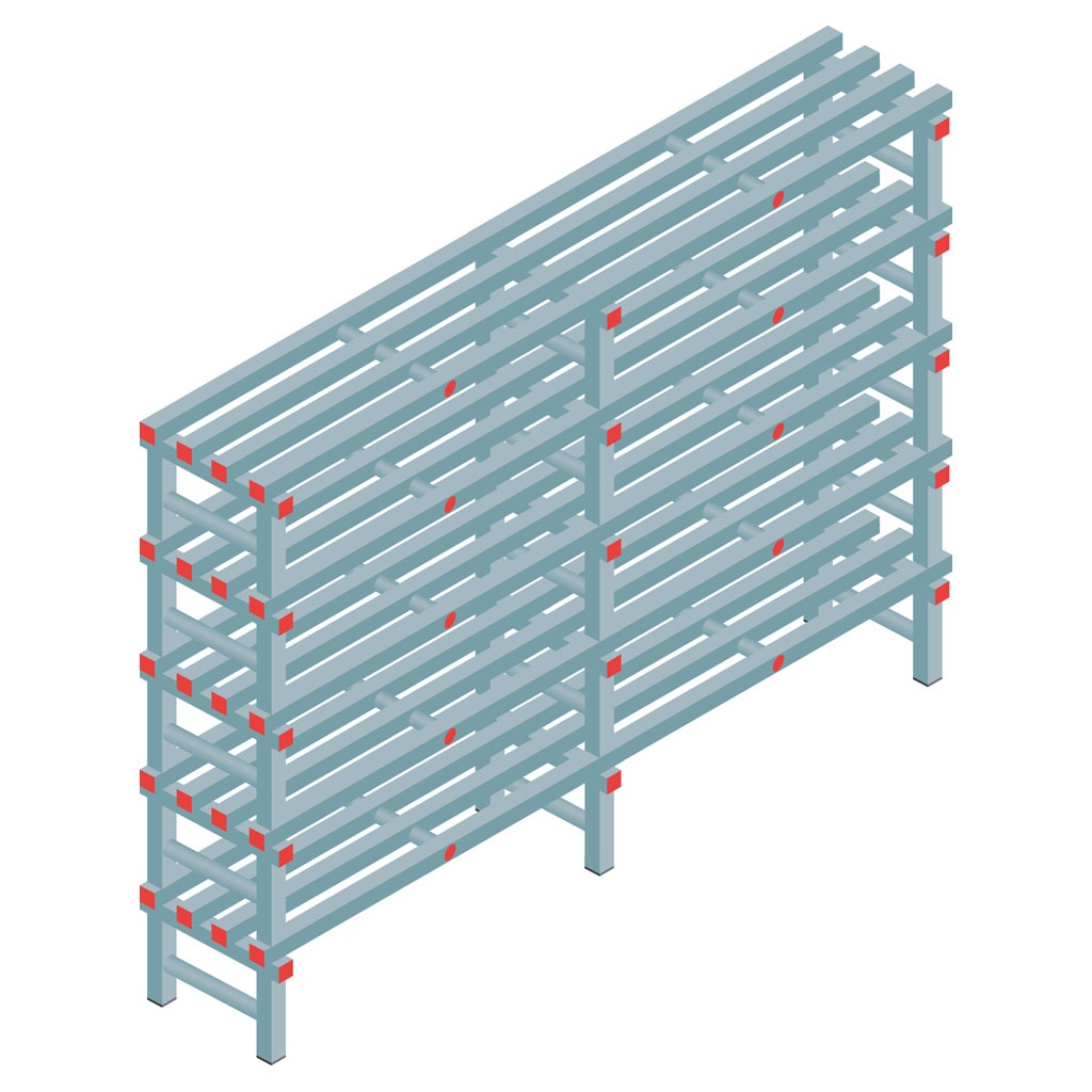Kunststof stelling, rek 1450x2000x400, 5 niveaus