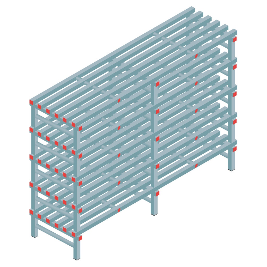 Kunststof stelling, rek 1450x2000x600, 5 niveaus