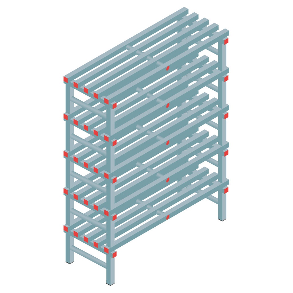 Kunststof stelling, rek 1650x1200x500, 5 niveaus