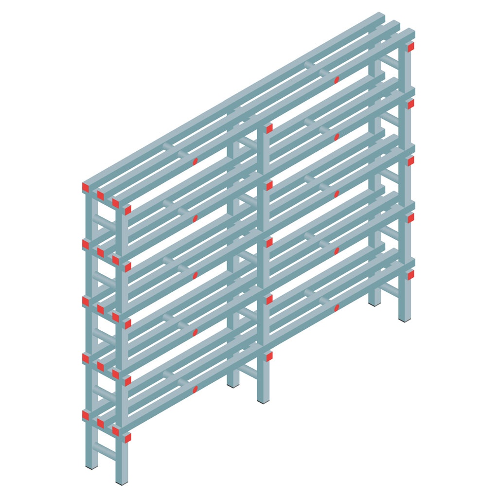 Kunststof stelling, rek 1650x2000x300, 5 niveaus
