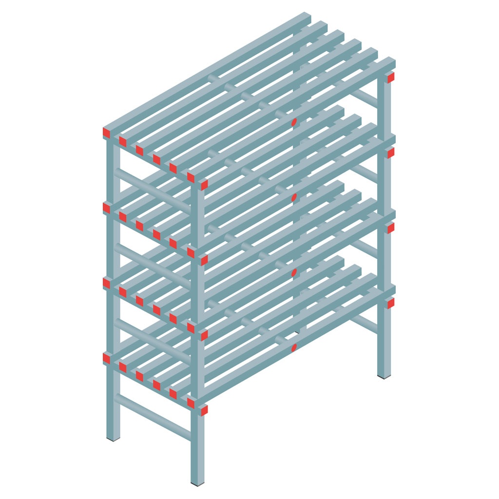 Kunststof stelling, rek 1750x1200x600, 4 niveaus