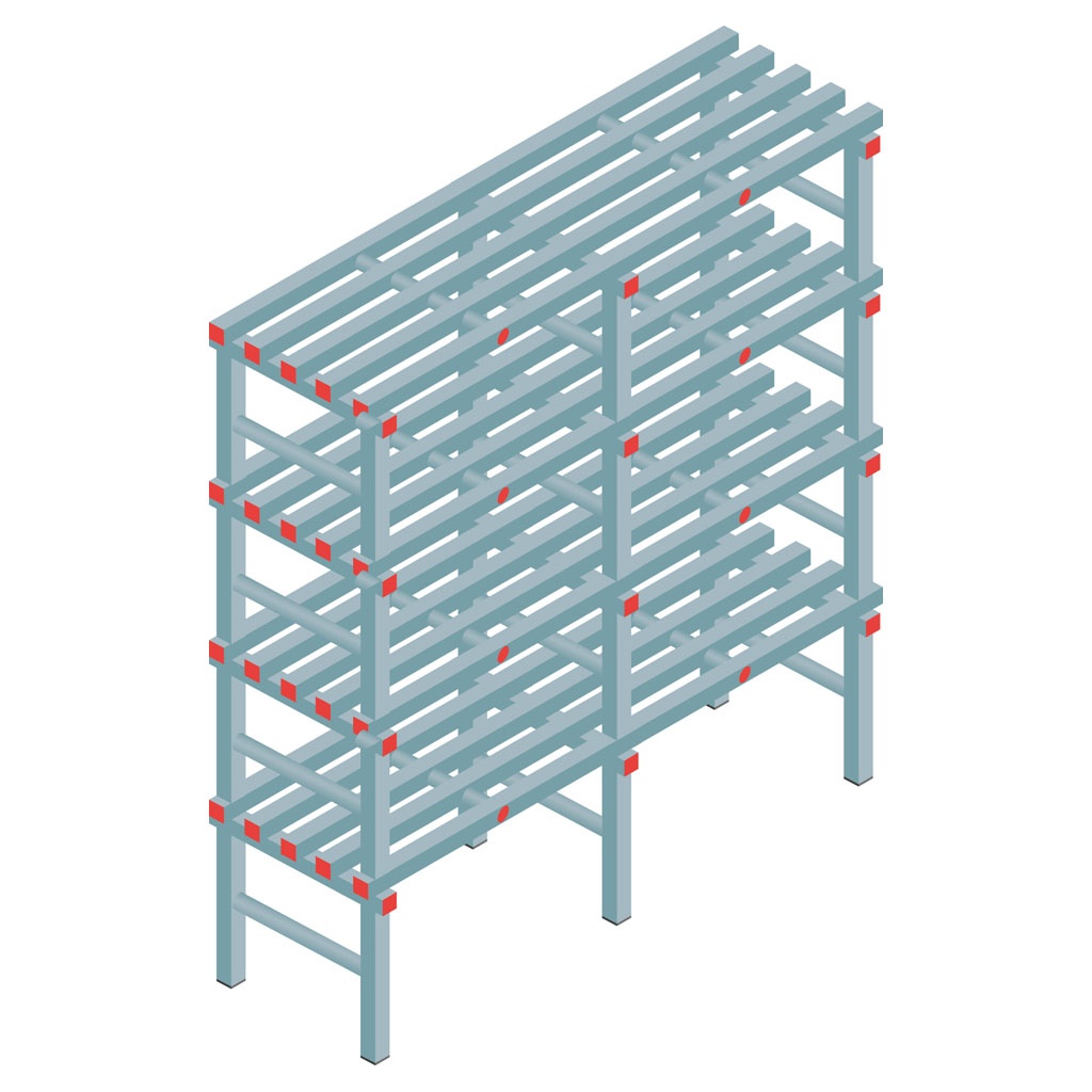 Kunststof stelling, rek 1750x1500x500, 4 niveaus