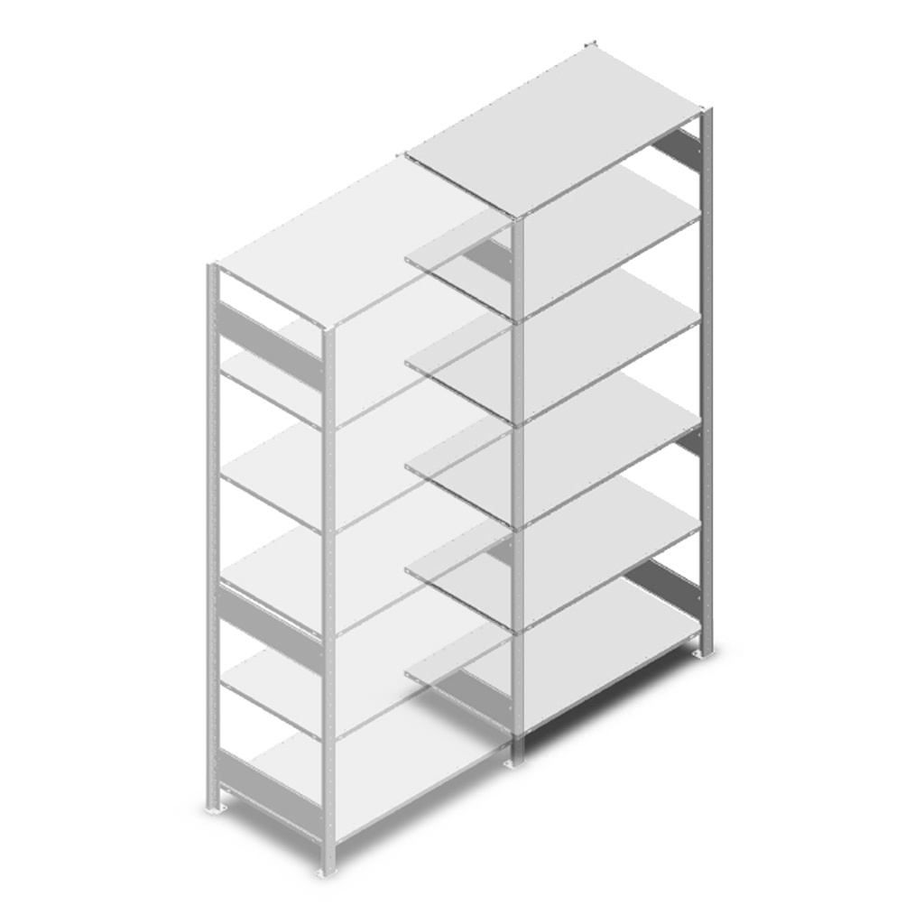 Legbordstelling Heavy Duty 2500x1000x600, 6 niveaus metaal verzinkt, 150 kg aanbouwsectie