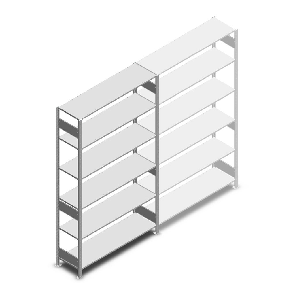 Legbordstelling Heavy Duty 2500x1300x400, 6 niveaus metaal verzinkt, 150 kg beginsectie