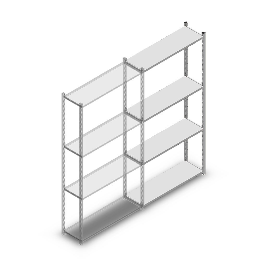 Legbordstelling Light Duty 2000x1000x300, 4 niveaus metaal verzinkt, 40 kg aanbouwsectie