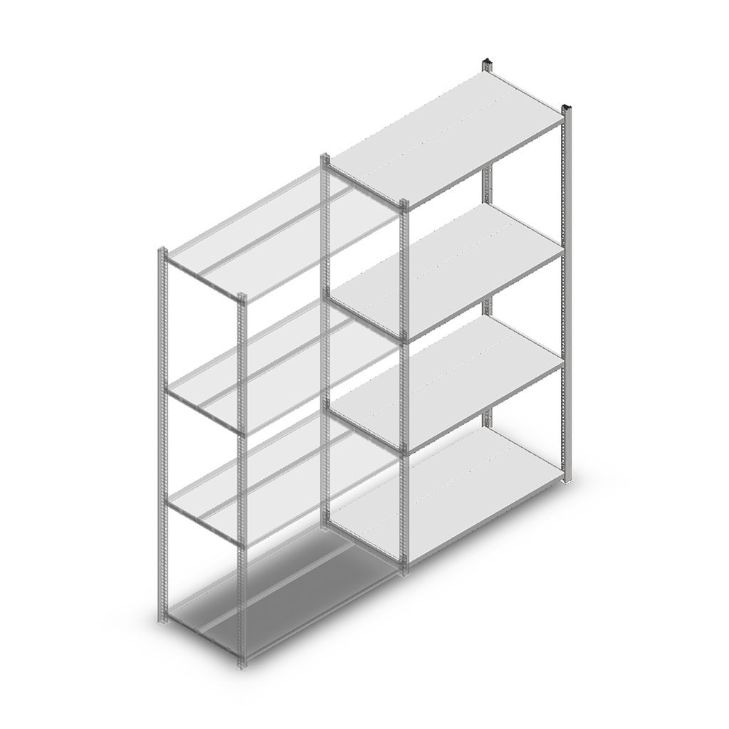 Legbordstelling Light Duty 2000x1000x500, 4 niveaus metaal verzinkt, 100 kg aanbouwsectie