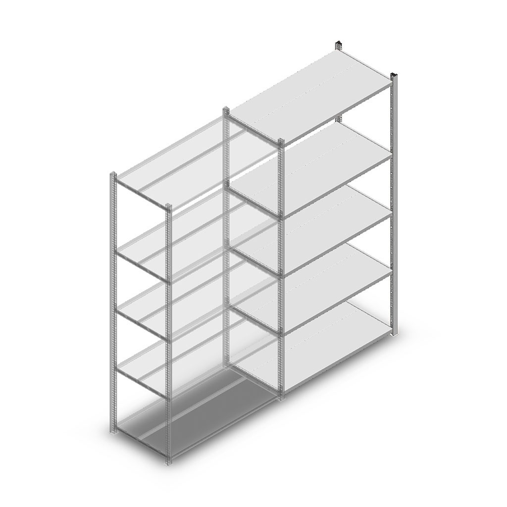 Legbordstelling Light Duty 2000x1000x500, 5 niveaus metaal verzinkt, 100 kg aanbouwsectie