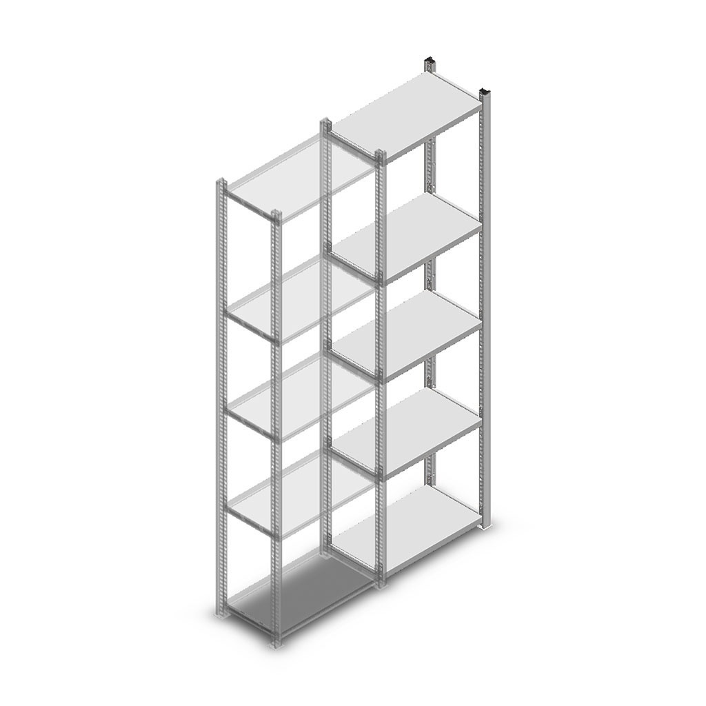 Legbordstelling Light Duty 2000x550x300, 5 niveaus metaal verzinkt, 80 kg aanbouwsectie