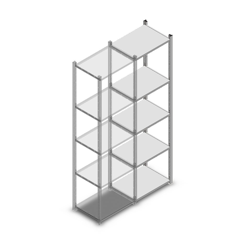 Legbordstelling Light Duty 2000x550x400, 5 niveaus metaal verzinkt, 200 kg aanbouwsectie