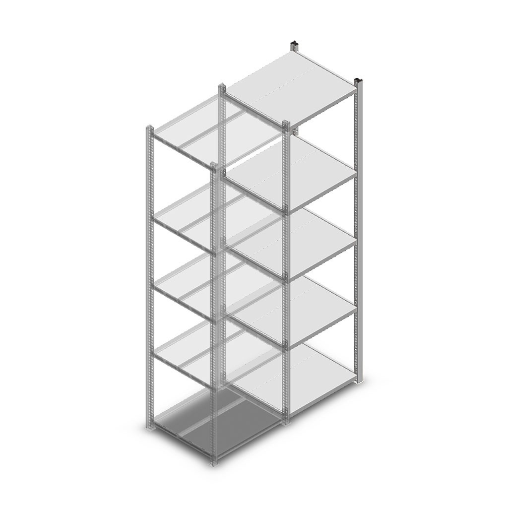 Legbordstelling Light Duty 2000x550x500, 5 niveaus metaal verzinkt, 180 kg aanbouwsectie