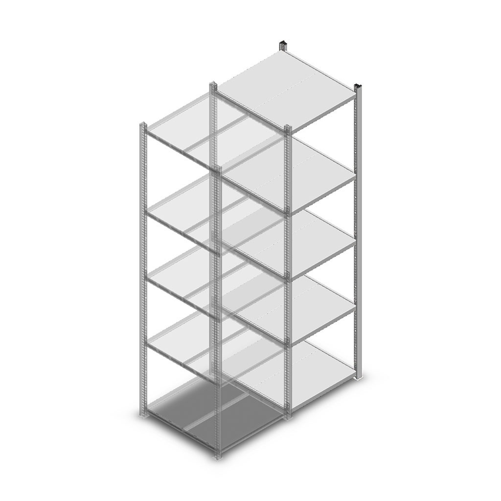 Legbordstelling Light Duty 2000x550x600, 5 niveaus metaal verzinkt, 160 kg aanbouwsectie