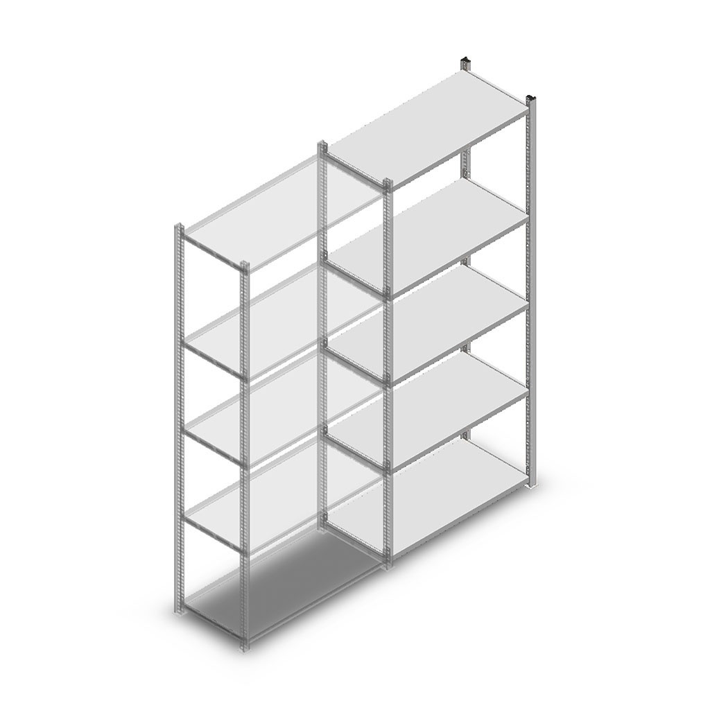 Legbordstelling Light Duty 2000x850x400, 5 niveaus metaal verzinkt, 160 kg aanbouwsectie