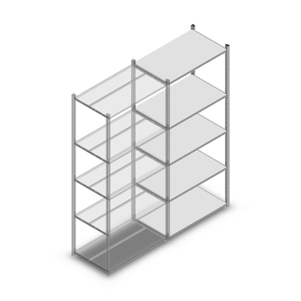 Legbordstelling Light Duty 2000x850x500, 5 niveaus metaal verzinkt, 140 kg aanbouwsectie