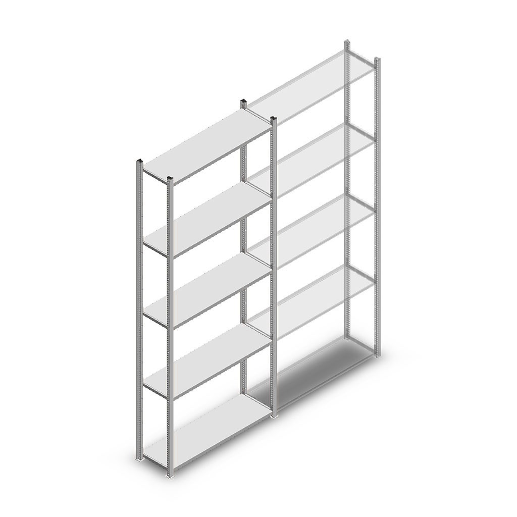 Legbordstelling Light Duty 2500x1000x300, 5 niveaus metaal verzinkt, 40 kg beginsectie