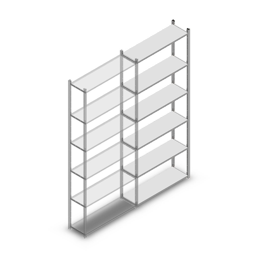 Legbordstelling Light Duty 2500x1000x300, 6 niveaus metaal verzinkt, 40 kg aanbouwsectie