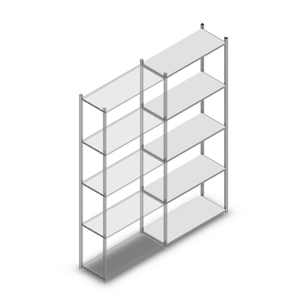 Legbordstelling Light Duty 2500x1000x400, 5 niveaus metaal verzinkt, 120 kg aanbouwsectie