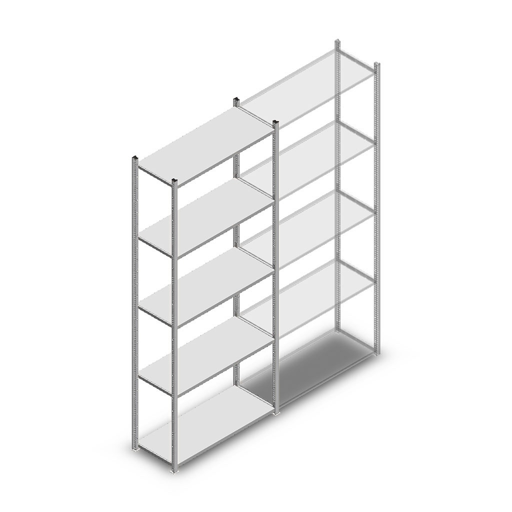 Legbordstelling Light Duty 2500x1000x400, 5 niveaus metaal verzinkt, 120 kg beginsectie