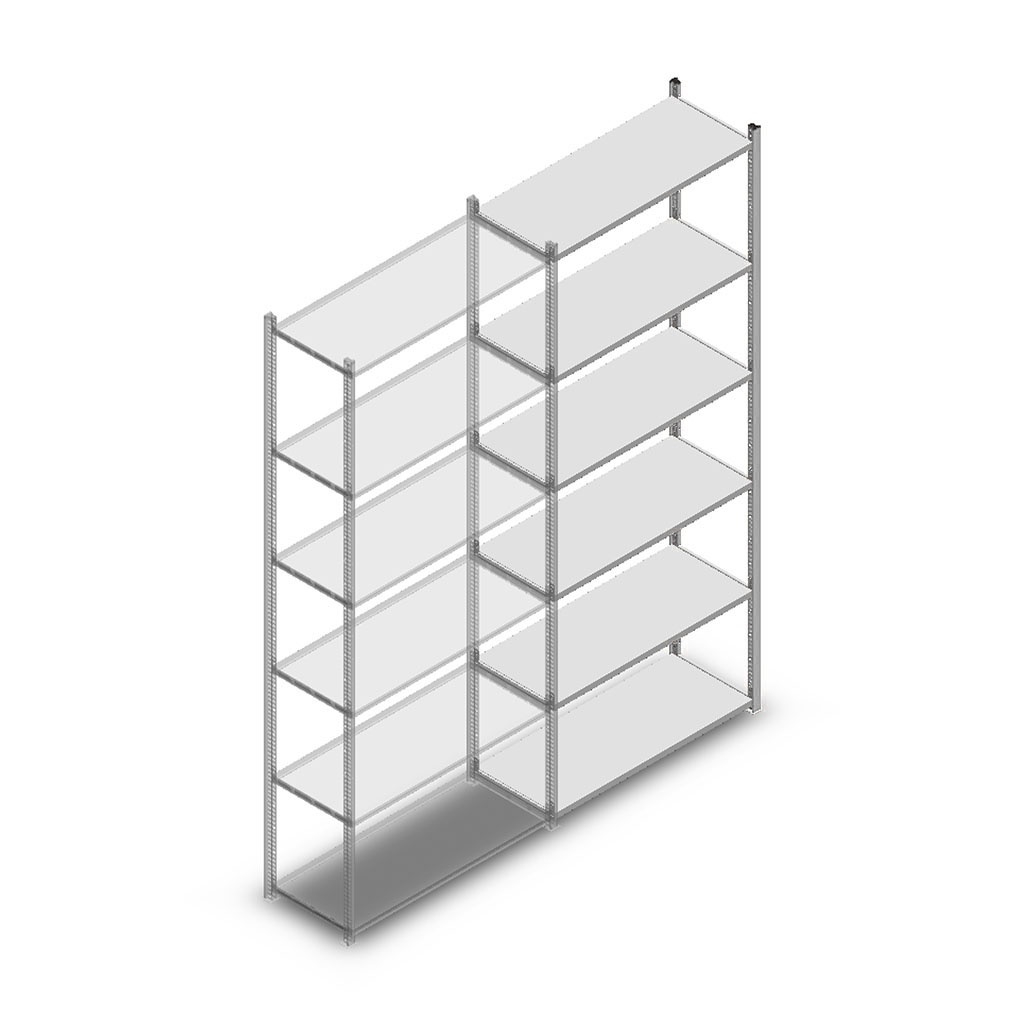 Legbordstelling Light Duty 2500x1000x400, 6 niveaus metaal verzinkt, 120 kg aanbouwsectie