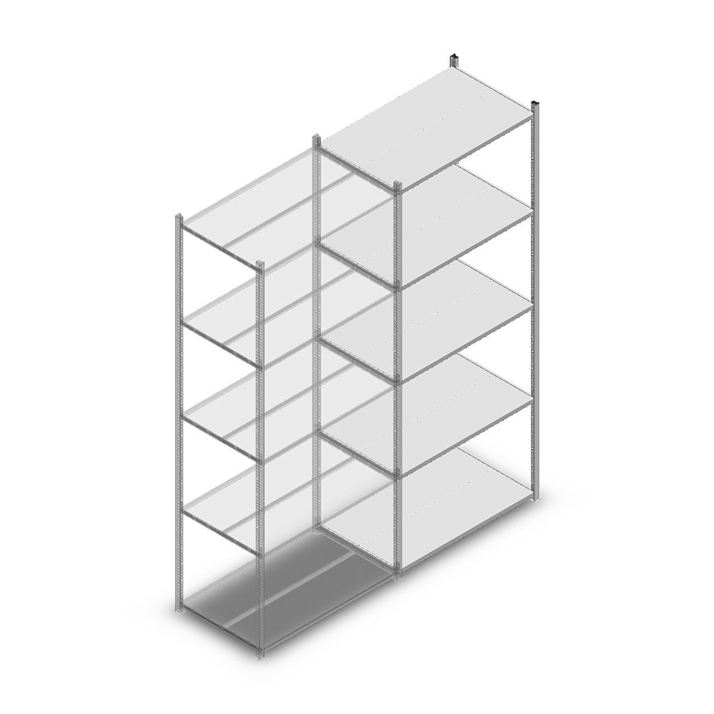 Legbordstelling Light Duty 2500x1000x600, 5 niveaus metaal verzinkt, 80 kg aanbouwsectie