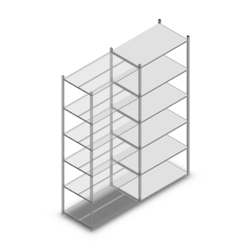 Legbordstelling Light Duty 2500x1000x600, 6 niveaus metaal verzinkt, 80 kg aanbouwsectie