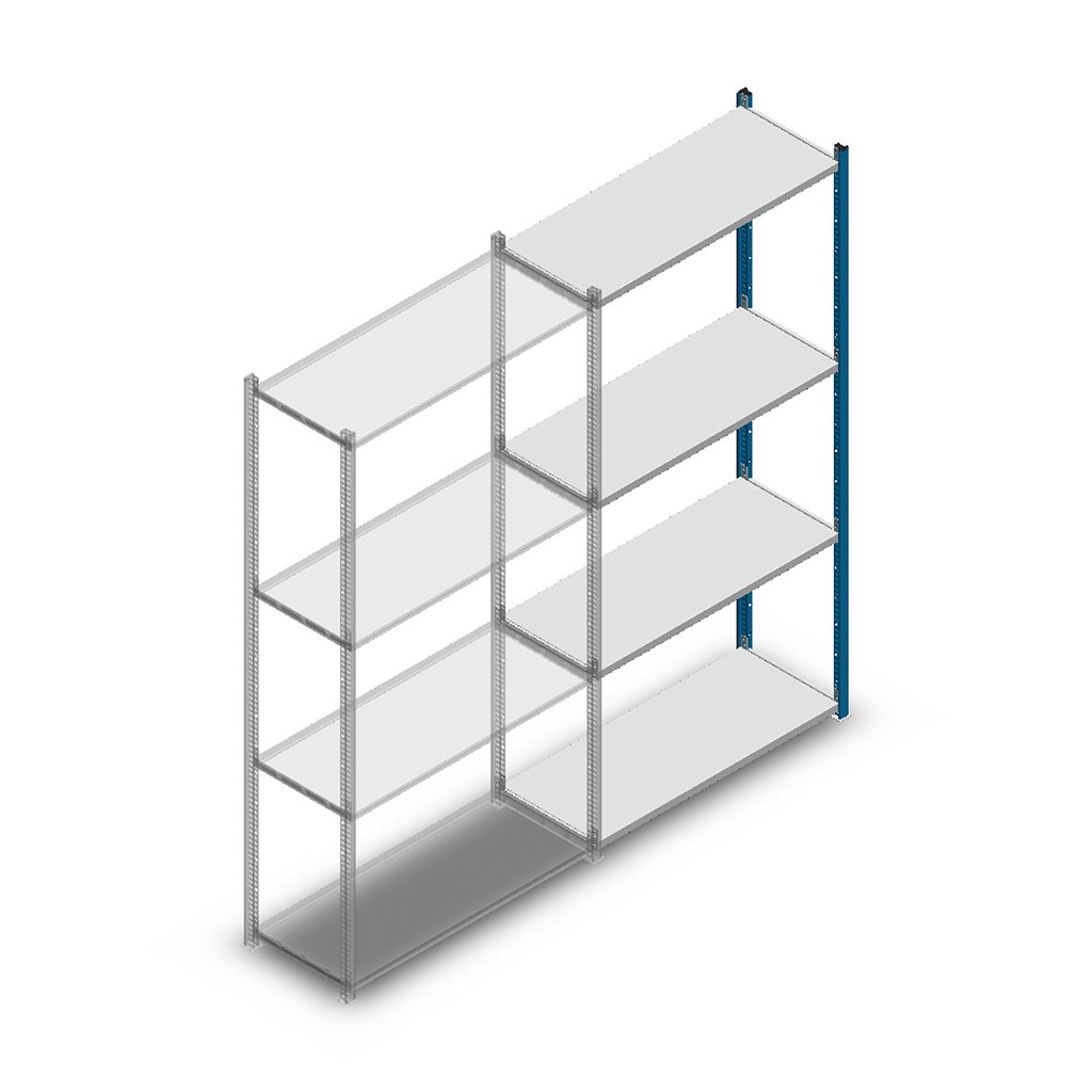Legbordstelling Medium Duty 2000x1000x400, 4 niveaus metaal blauw, 90 kg aanbouwsectie