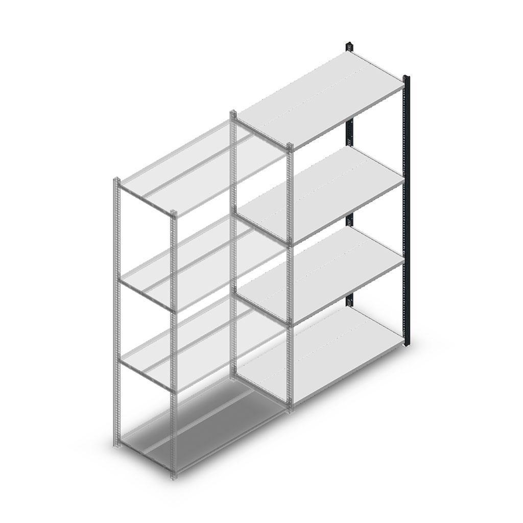Legbordstelling Medium Duty 2000x1000x500, 4 niveaus metaal antraciet, 70 kg aanbouwsectie