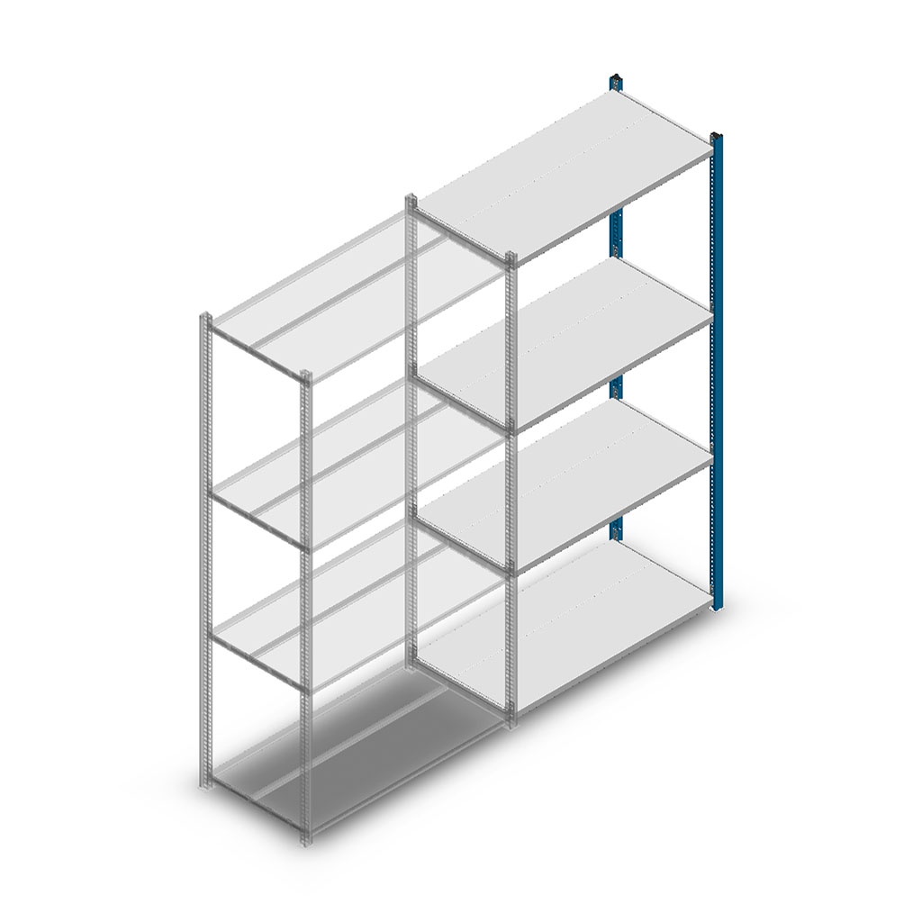 Legbordstelling Medium Duty 2000x1000x500, 4 niveaus metaal blauw, 70 kg aanbouwsectie