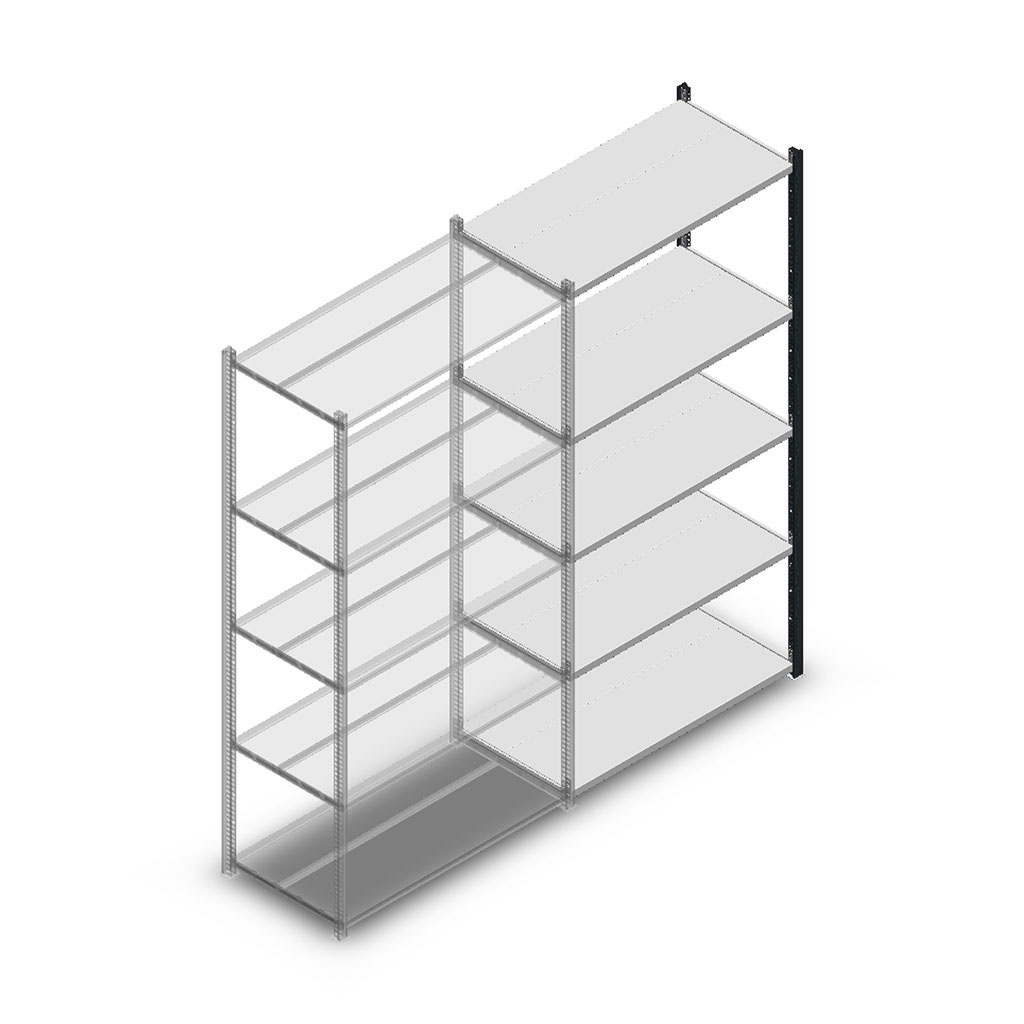 Legbordstelling Medium Duty 2000x1000x500, 5 niveaus metaal antraciet, 70 kg aanbouwsectie