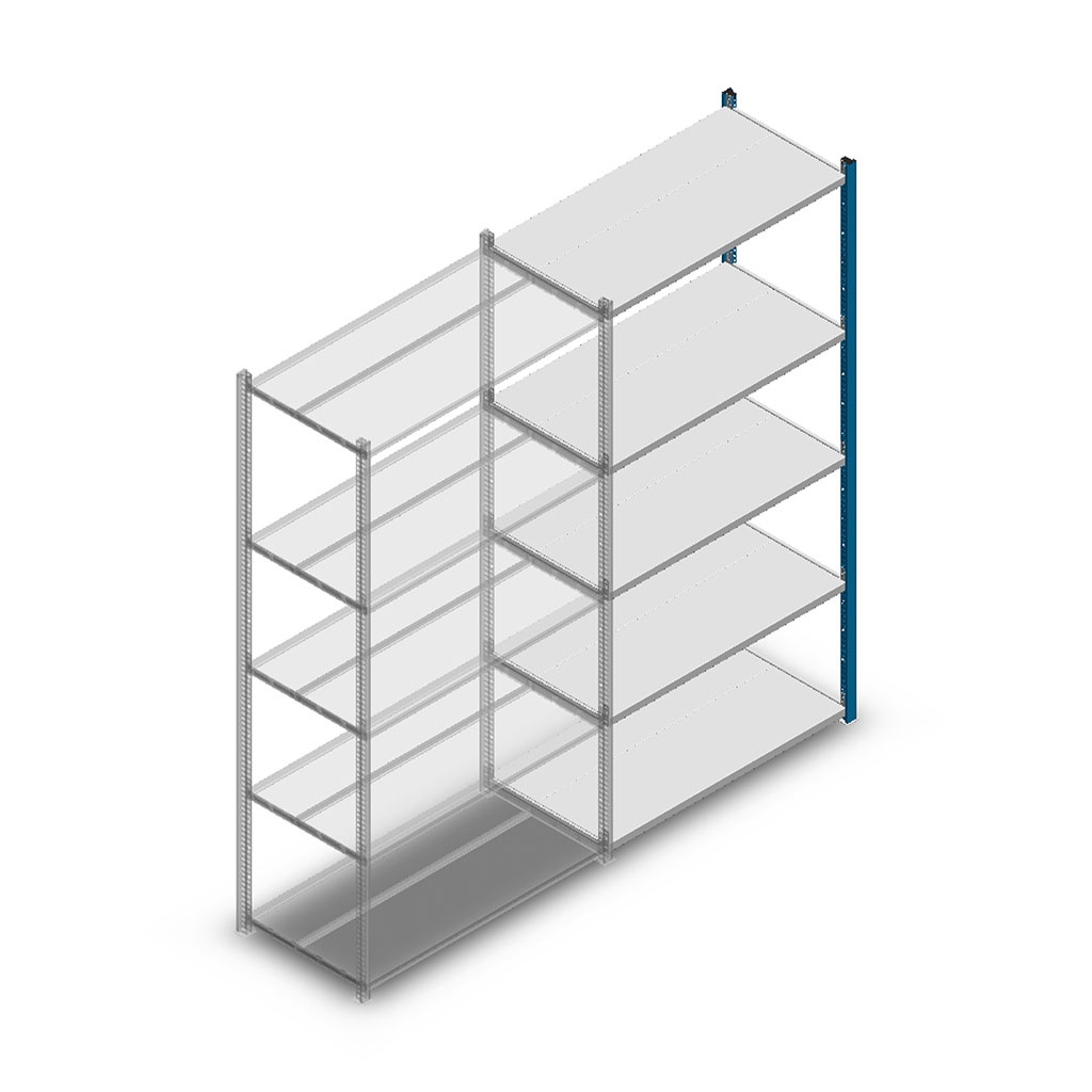 Legbordstelling Medium Duty 2000x1000x500, 5 niveaus metaal blauw, 70 kg aanbouwsectie