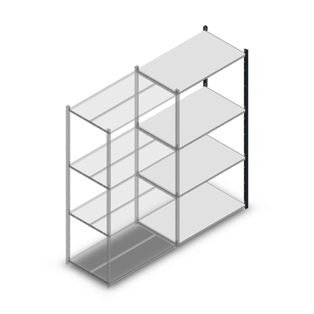 Legbordstelling Medium Duty 2000x1000x600, 4 niveaus metaal antraciet, 180 kg aanbouwsectie
