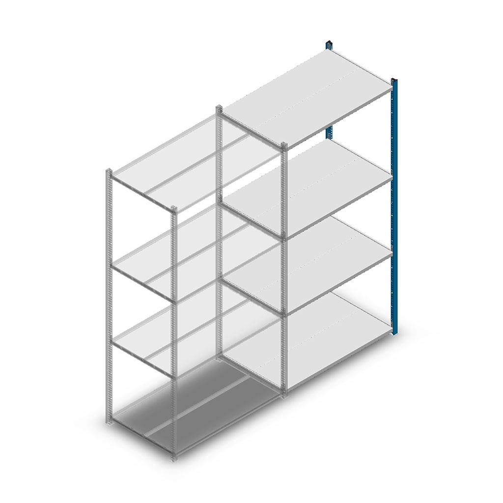 Legbordstelling Medium Duty 2000x1000x600, 4 niveaus metaal blauw, 180 kg aanbouwsectie