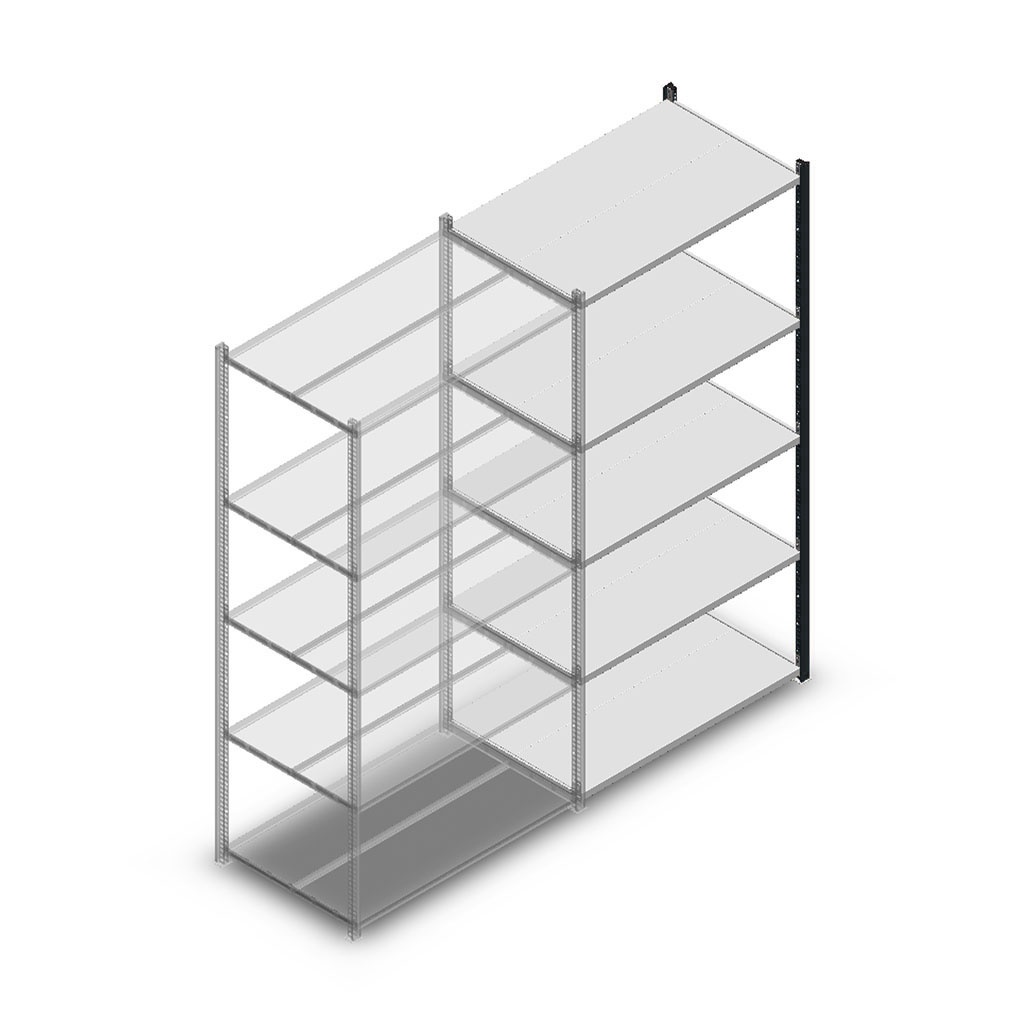 Legbordstelling Medium Duty 2000x1000x600, 5 niveaus metaal antraciet, 180 kg aanbouwsectie