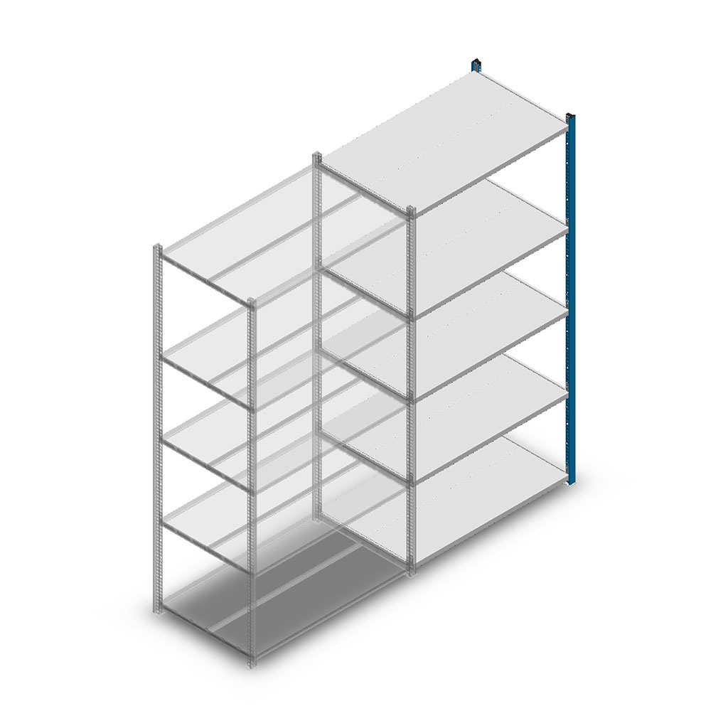 Legbordstelling Medium Duty 2000x1000x600, 5 niveaus metaal blauw, 180 kg aanbouwsectie